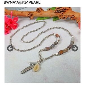 Agate and Pearl Necklace with Silver Accents